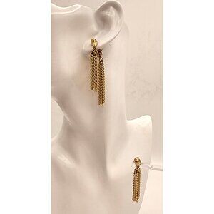 Vintage Sarah Coventry Tassel Earrings Clip On Gold Tone Double Tassel Chain